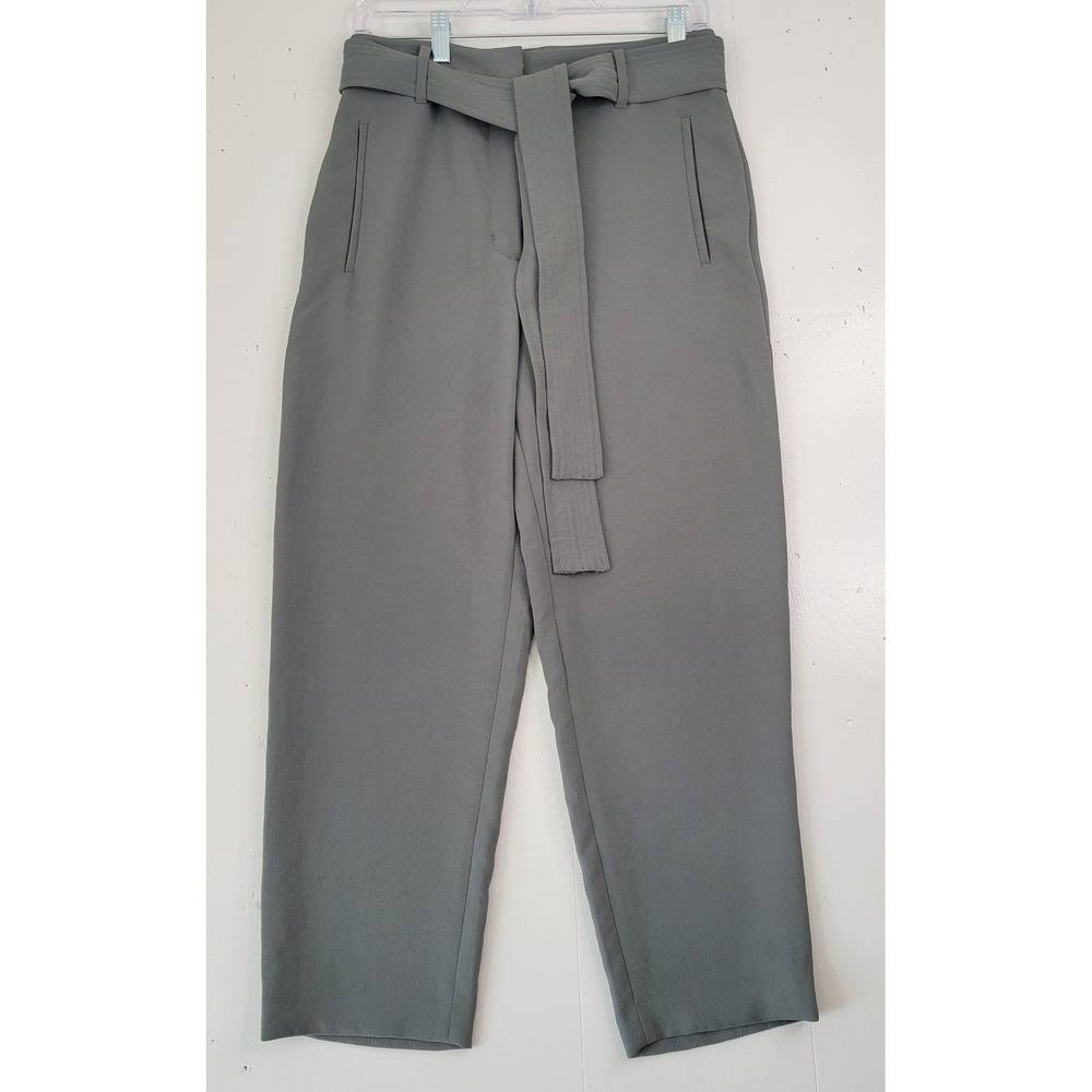 Wilfred Aritzia High Waisted Tie Belt Tapered Trousers Sage Green Size 6 Luxury